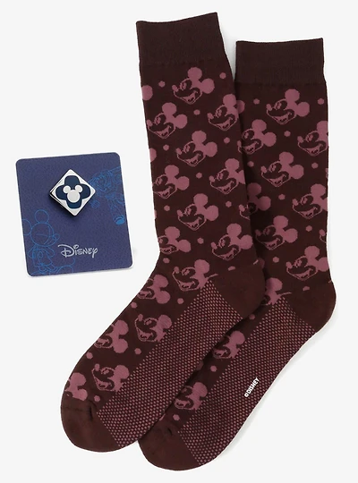 Disney Mickey Mouse Red Dot Socks and Blue Lapel Pin Gift Set