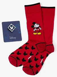 Disney Mickey Mouse Pie-Eyed Red Sock and Mickey Blue Lapel Pin Gift Set