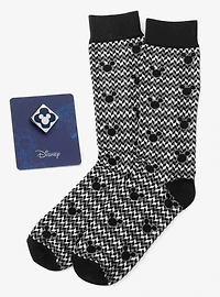 Disney Mickey Mouse Silhouette Chevron Sock and Mickey Blue Lapel Pin Gift Set