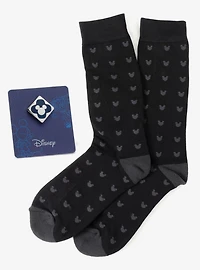Disney Mickey Mouse Silhouette Motif Black Sock and Mickey Blue Lapel Pin Gift Set