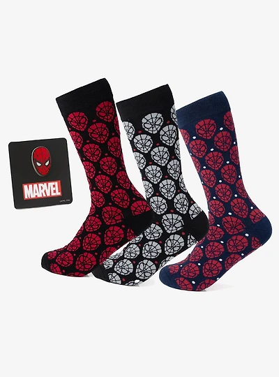 Marvel Spider Man Dot 3 Pack Socks and Lapel Pin Gift Set
