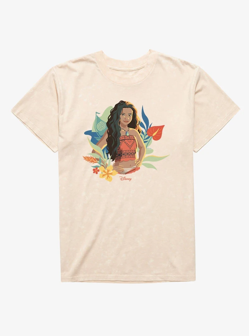 Disney Moana Floral Portrait Mineral Wash T-Shirt