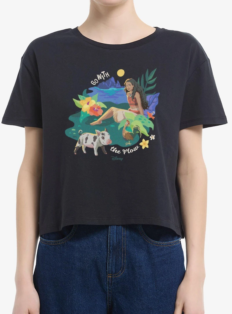 Disney Moana Go With The Flow Womens Boxy Crop T-Shirt