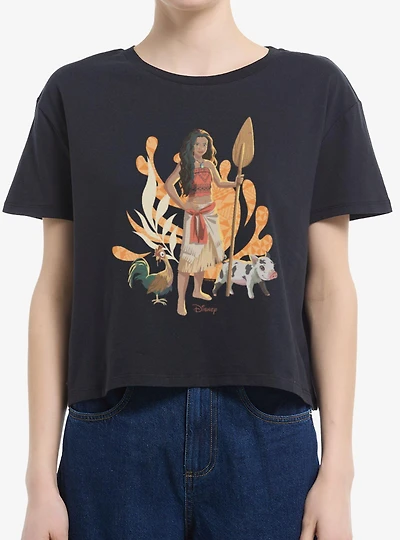 Disney Moana With Hei And Pua Womens Boxy Crop T-Shirt