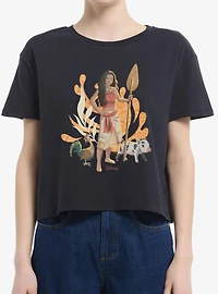 Disney Moana With Hei And Pua Womens Boxy Crop T-Shirt