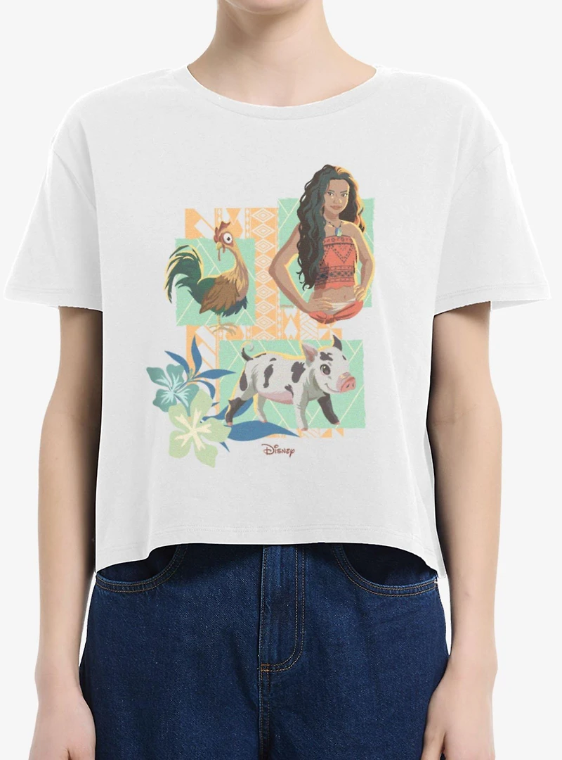 Disney Moana Hei And Pua Panels Womens Boxy Crop T-Shirt