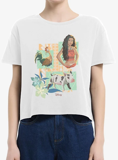 Disney Moana Hei And Pua Panels Womens Boxy Crop T-Shirt