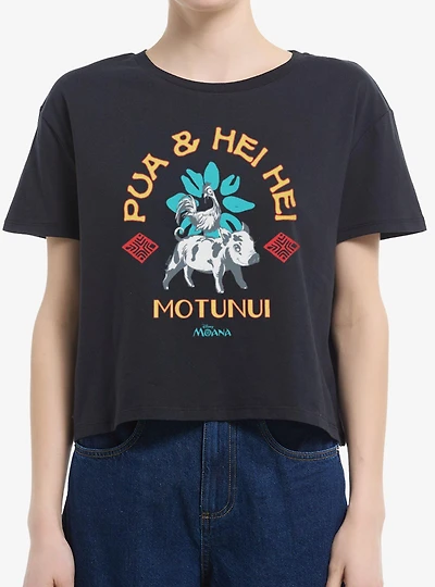 Disney Moana Pua And Hei Ride Motunui Womens Boxy Crop T-Shirt Box Lunch Exclusive