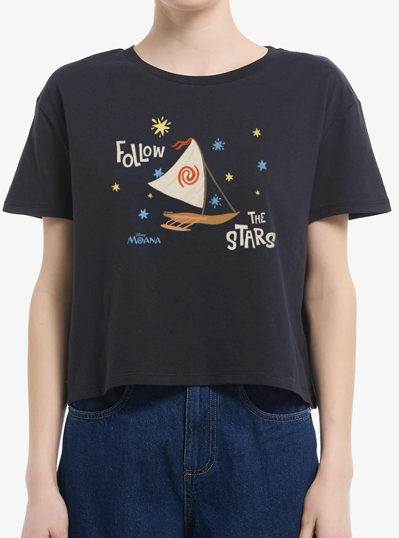 Disney Moana Follow The Stars Boat Womens Boxy Crop T-Shirt Box Lunch Exclusive