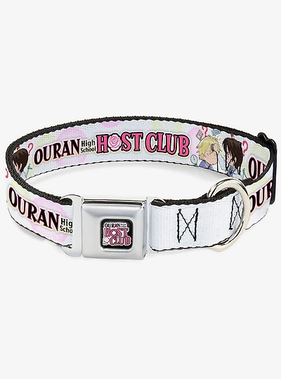 Ouran High School Host Club Chibi Tamaki and Haruhi Pose Logo White Seatbelt Buckle Dog Collar