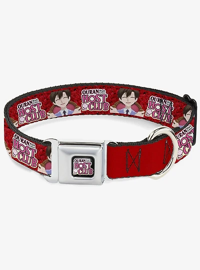 Ouran High School Host Club Haruhi Smiling Pose with Roses and Logo Seatbelt Buckle Dog Collar
