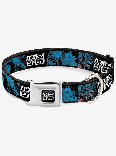 Cowboy Bebop Title and Character Blocks Black Blues Seatbelt Buckle Dog Collar