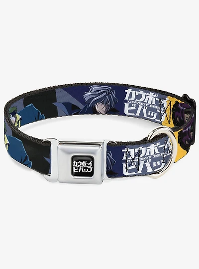 Cowboy Bebop Spike Vicious and Faye Pose Logo Blue Seatbelt Buckle Dog Collar