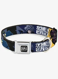 Cowboy Bebop Spike Vicious and Faye Pose Logo Blue Seatbelt Buckle Dog Collar