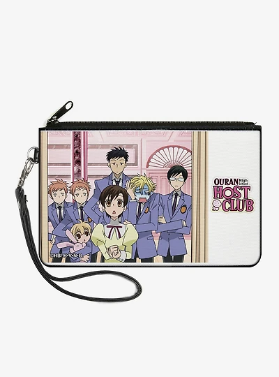 Ouran High School Host Club Haruhi with Six Boys Group Pose and Logo Zip Clutch Wallet