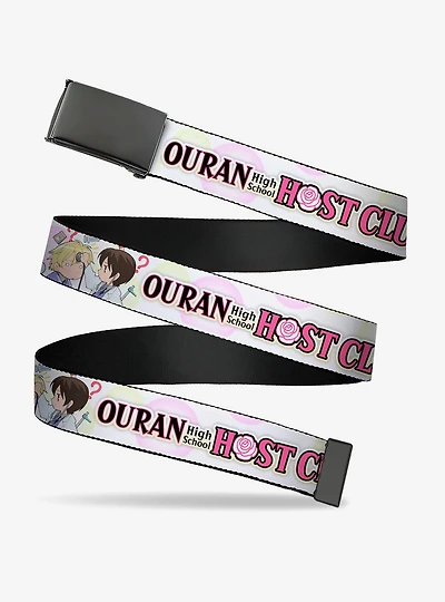Ouran High School Chibi Tamaki and Haruhi Pose Logo White Clamp Buckle Belt