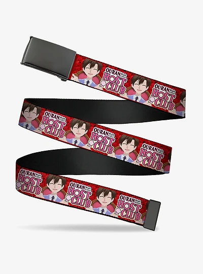 Ouran High School Host Club Haruhi Smiling Pose with Roses and Logo Clamp Buckle Belt