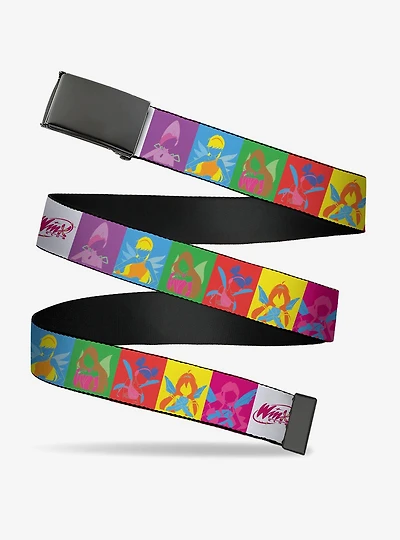 Winx Club Fairy Silhouette Poses and Logo Blocks Multi Clamp Buckle Belt