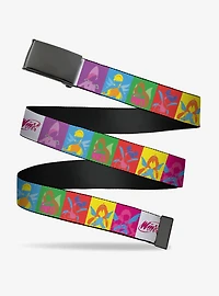 Winx Club Fairy Silhouette Poses and Logo Blocks Multi Clamp Buckle Belt