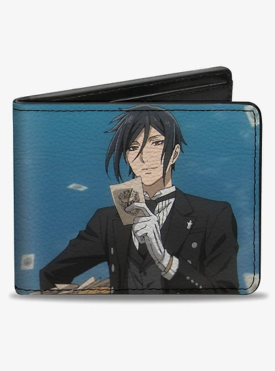 Black Butler Sebastian Sky Scene Pose and Title Blue Bifold Wallet