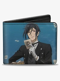 Black Butler Sebastian Sky Scene Pose and Title Blue Bifold Wallet