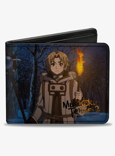 Mushoku Tensei Jobless Reincarnation Rudeus Greyrat with Torch In Forest Scene Bifold Wallet
