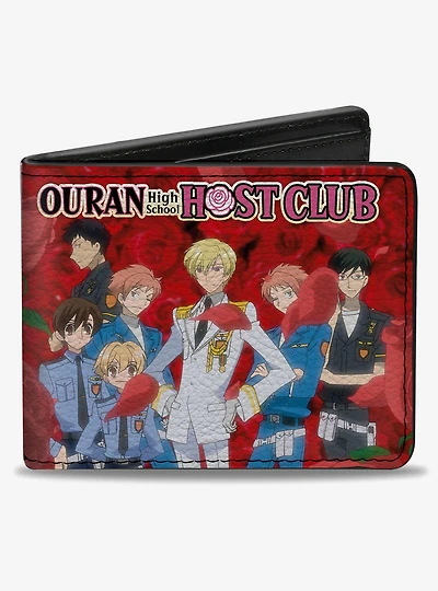 Ouran High School Host Club Group Pose and Haruhi with Red Roses Scene Bifold Wallet