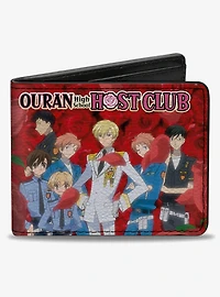 Ouran High School Host Club Group Pose and Haruhi with Red Roses Scene Bifold Wallet