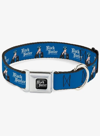 Black Butler Lawrence Bluewer Pose and Title Blue Seatbelt Buckle Dog Collar