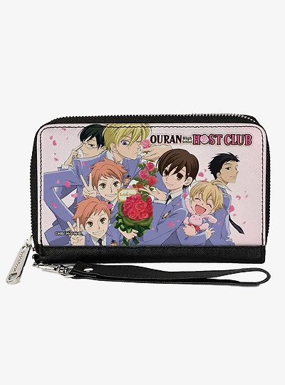 Ouran High School Host Club Rose Bouquet Group Pose and Petals White Zip Around Wallet
