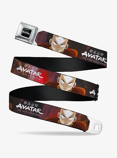 Avatar: The Last Airbender Aang Pose Close Up and Title Black Youth Seatbelt Buckle Belt