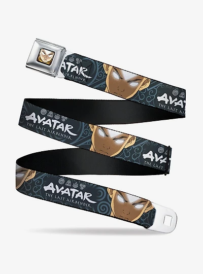 Avatar: The Last Airbender Aang Face Close Up and Title Blue White Youth Seatbelt Buckle Belt