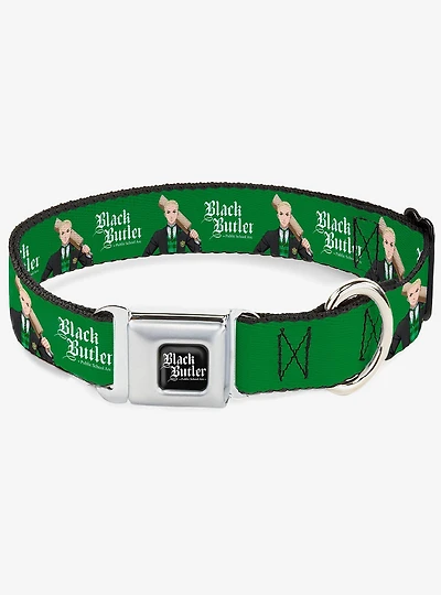 Black Butler Herman Greenhill Pose and Title Green Seatbelt Buckle Dog Collar