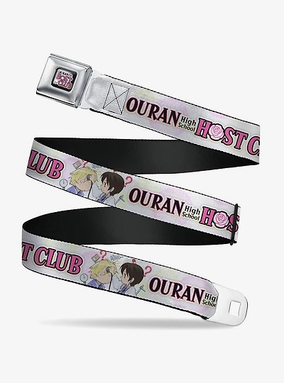 Ouran High School Host Club Chibi Tamaki and Haruhi Pose and Logo White Youth Seatbelt Buckle Belt