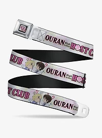Ouran High School Host Club Chibi Tamaki and Haruhi Pose and Logo White Youth Seatbelt Buckle Belt