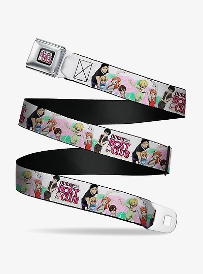 Ouran High School Host Club Seven Character Group Pose and Logo White Youth Seatbelt Buckle Belt