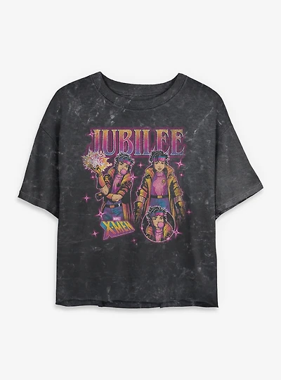 Marvel X-Men '97 Jubilee Collage Womens Mineral Wash Crop T-Shirt BoxLunch Exclusive