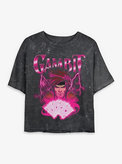 Marvel X-Men '97 Gambit Card Womens Mineral Wash Crop T-Shirt BoxLunch Exclusive