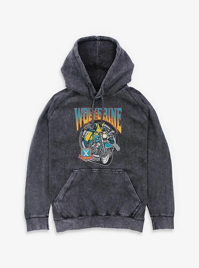 Marvel X-Men '97 Wolverine Motorcycle Flames And Wheels Mineral Wash Hoodie BoxLunch Exclusive
