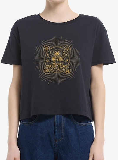 Saros Skull Reaper Sun Burst Womens Boxy Crop T-Shirt