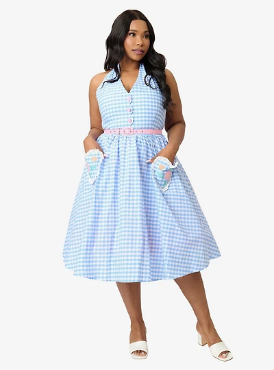 Disney Mickey & Friends Collection by Unique Vintage Plus Blue Gingham Cotton Halter Swing Dress