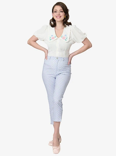 Disney Mickey & Friends Collection by Unique Vintage Blue Gingham Rachelle Capri Pants