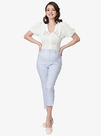 Disney Mickey & Friends Collection by Unique Vintage Blue Gingham Rachelle Capri Pants