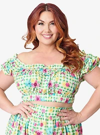 Disney Princess Collection by Unique Vintage Plus Green Gingham Ruffle Up Crop Top