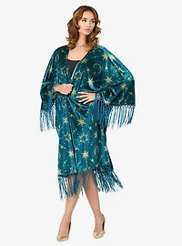 Disney Princess Collection by Unique Vintage Teal & Gold Royal Palace Velvet Fringe Kimono