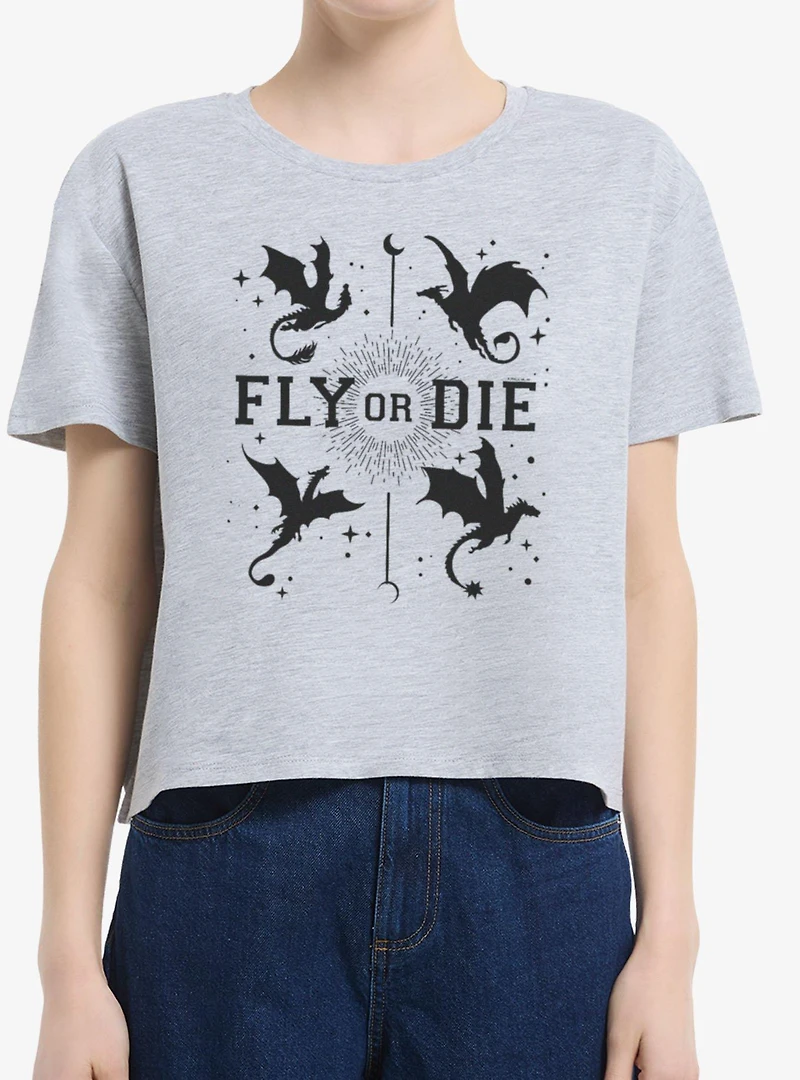 The Empyrean Fourth Wing Fly Or Die Womens Boxy Crop T-Shirt