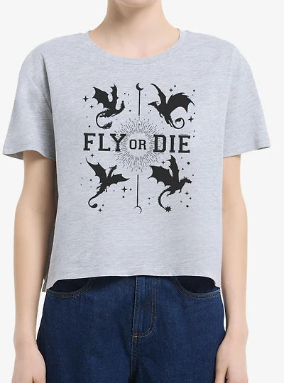 The Empyrean Fourth Wing Fly Or Die Womens Boxy Crop T-Shirt