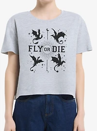 The Empyrean Fourth Wing Fly Or Die Womens Boxy Crop T-Shirt