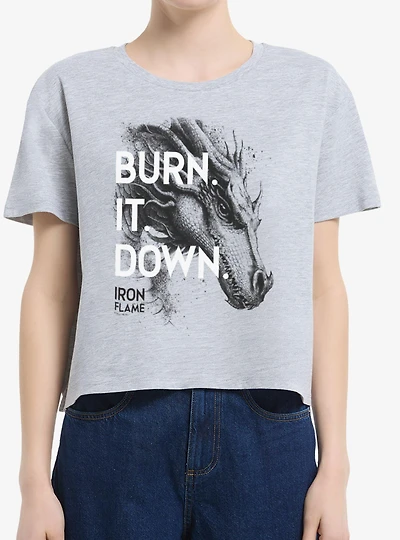 The Empyrean Fourth Wing Burn It Down Womens Boxy Crop T-Shirt