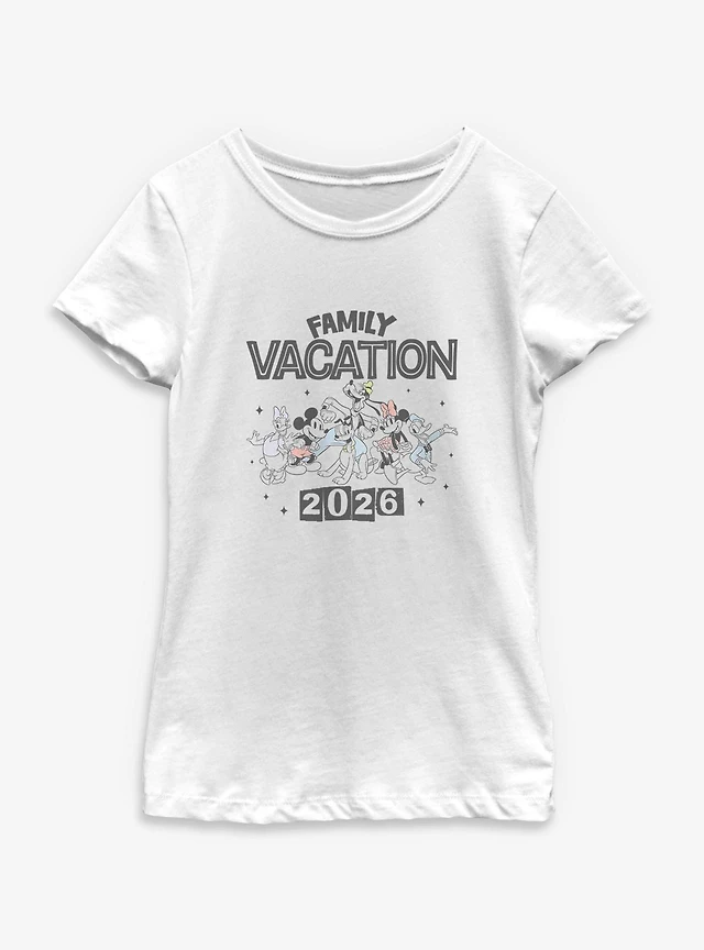Disney Mickey Mouse & Friends Family Vacation 2026 Stars Youth Girls T-Shirt